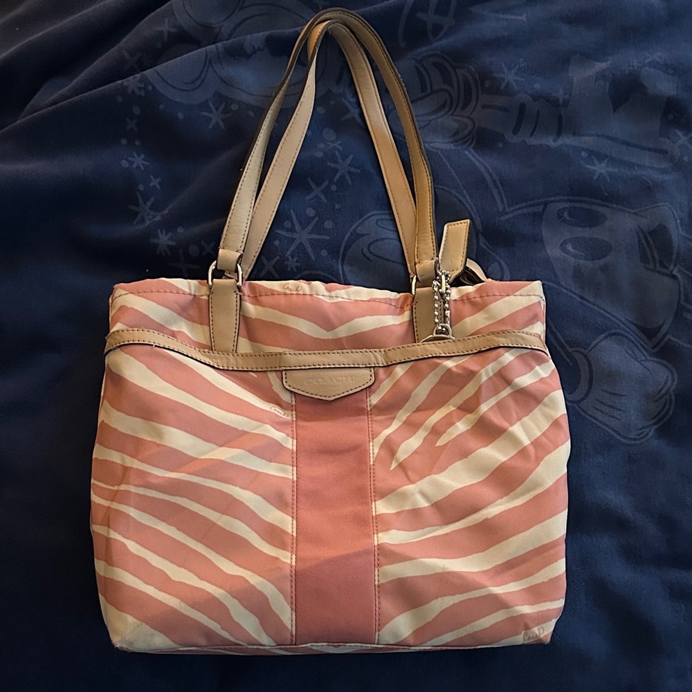 Coach Pink and Tan Zebra Stripe Tote